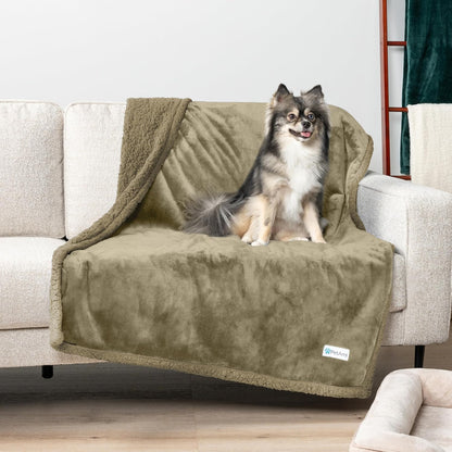 WATERPROOF Dog Blanket for Medium Large Dog, Pet Puppy Blanket Couch Cover Protection, Sherpa Fleece Cat Blanket, Sofa Bed Furniture Protector Reversible Soft Plush Washable, 60X40 Taupe Taupe