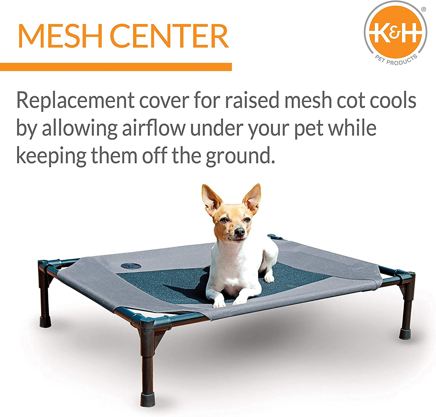 Dog Cot Replacement Cover, Designed to Fit K&H Medium Pet Cots (Sold Separately), Indoor Outdoor, Breathable Cooling Mesh Center, Machine Washable - Medium 32 X 25In Gray