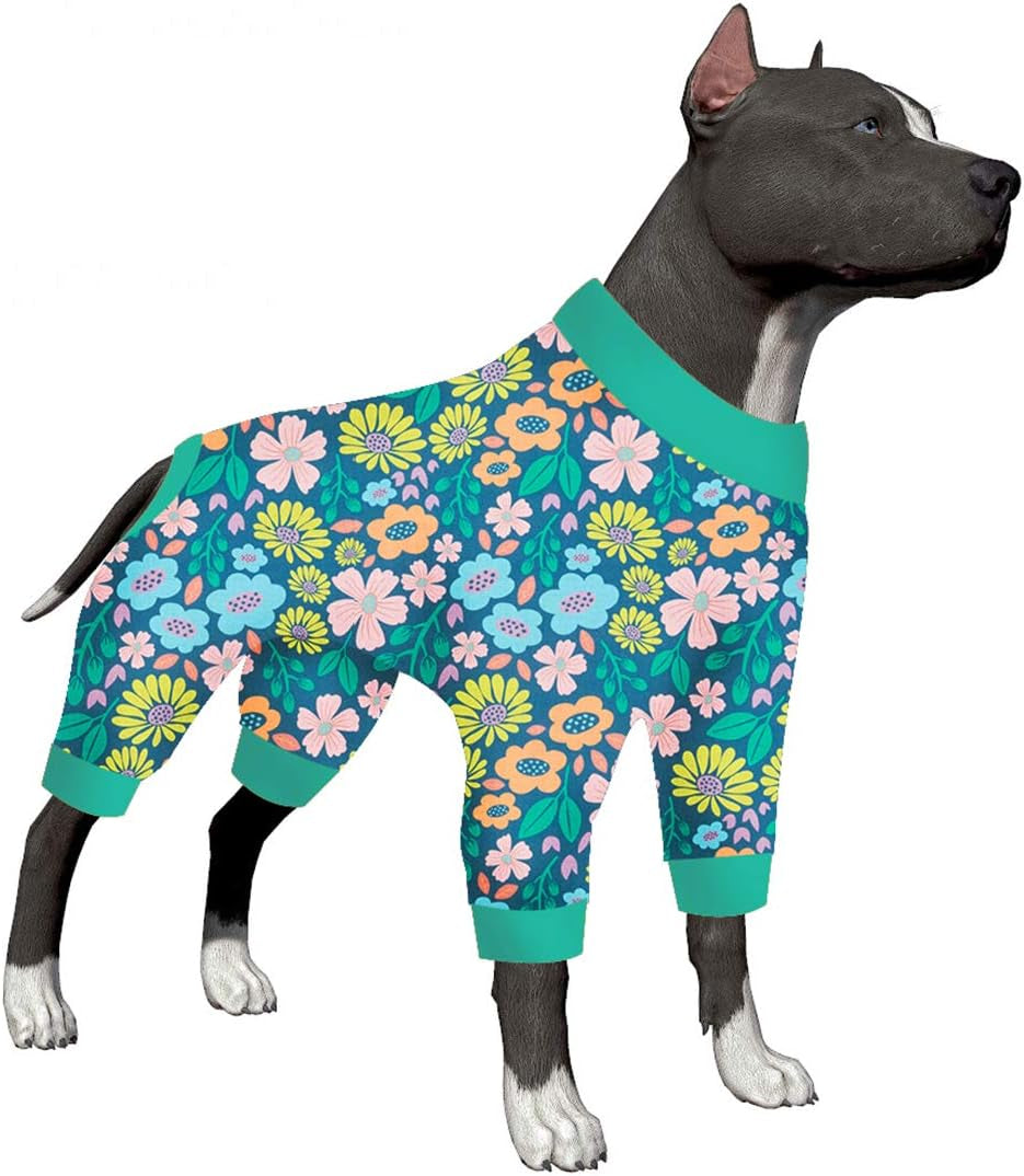 Onsie for Dog after Surgery Big Dogs - Big Dog Clothes, Post Surgery Onesie, Lightweight Fabric Pitbull Dog Pullover Pajamas, Puppy Pajamas, Full Coverage Dog Pj'S,Blue Green XXL