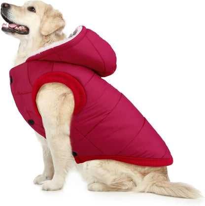 2 Pieces Fleece Lined Warm Dog Jacket Warm Dog Hoodie Puppy Coats with Hooded Cold Weather Pet Apparel Clothes for Puppy Winter Cold Weather, Large (Pink, Red)