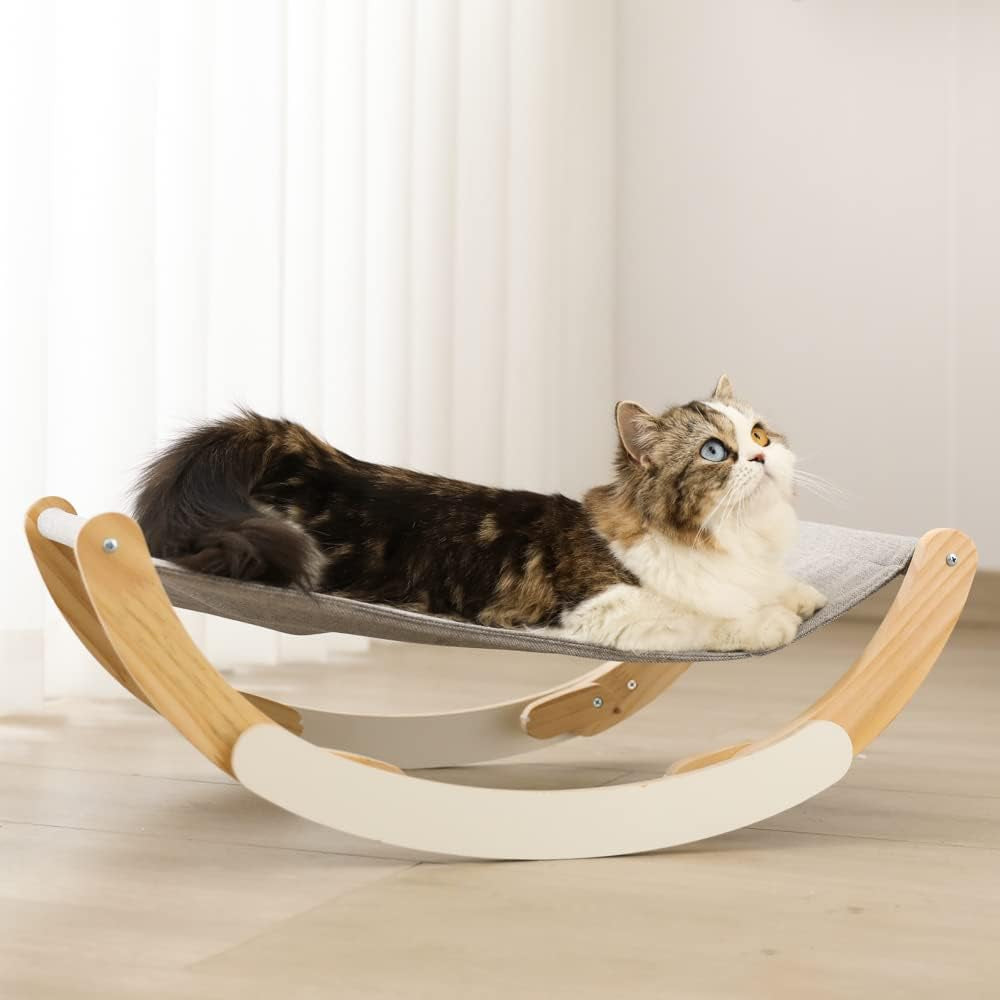 Cat Hammock, New Moon Cat Swing Chair, Elevated Cat Bed for Indoor Cats, Cat Furniture Gift for Cat or Small Dog, Grey