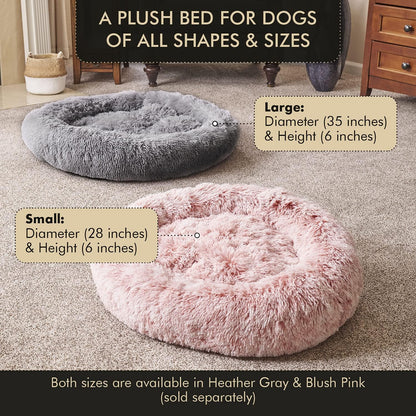 Calming Pet Bed for Dogs and Cats - Plush Self Warming round anti Anxiety Dog Bed Donut (Grey, Medium)