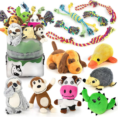 Dog Squeaky Toys for Small Dogs, 12 Pack Puppy Toys for Teething Cute Small Dog Toys Stuffed Plush Dog Toy Bundle Natural Cotton Puppy Rope Toy Dog Chew Toys for Puppies Pet Toys for Dogs