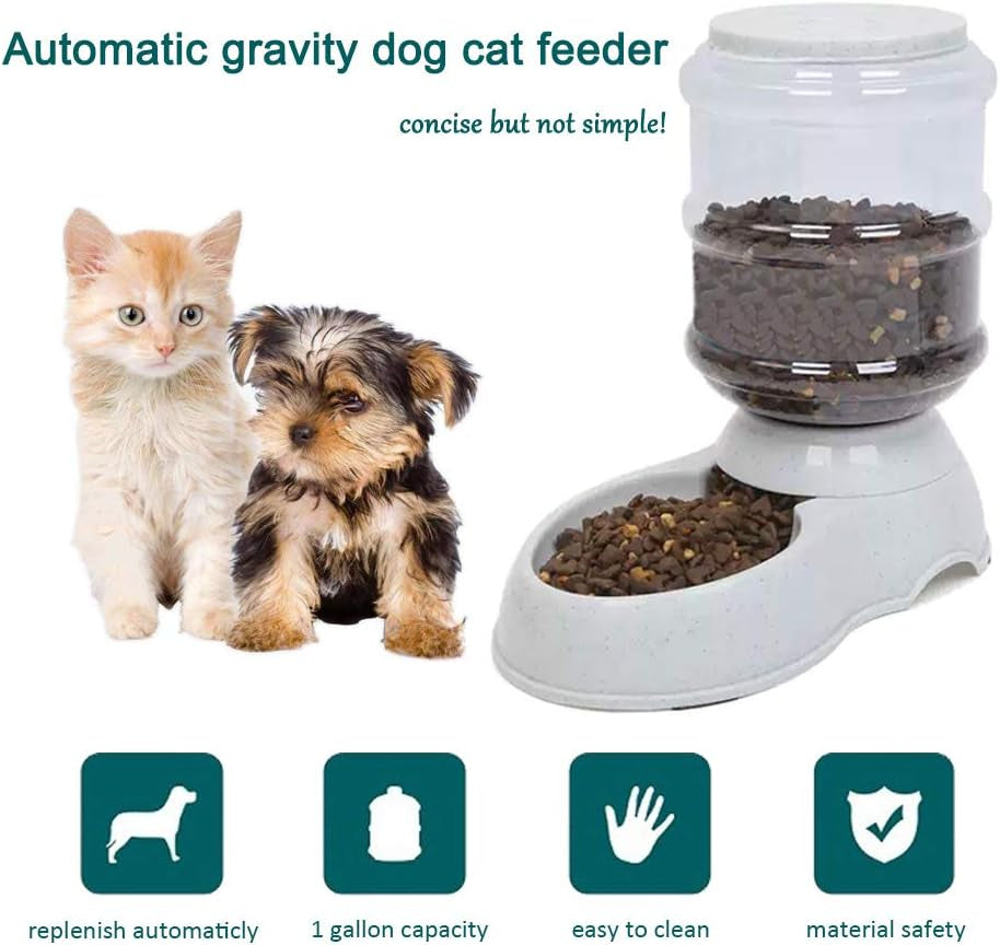 Automatic Cat Feeder, 1 Gallon Cat Dog Food Dispenser, Durable Automatic Gravity Cat Dog Feeder, Practical Automatic Pet Feeder Food Dispenser for Cats, Small Dogs and Other Cute Small Pets