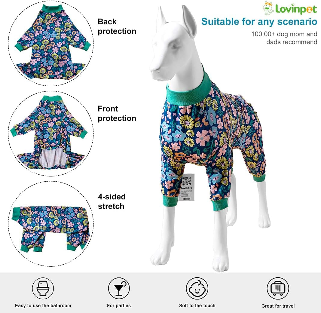 Onsie for Dog after Surgery Big Dogs - Big Dog Clothes, Post Surgery Onesie, Lightweight Fabric Pitbull Dog Pullover Pajamas, Puppy Pajamas, Full Coverage Dog Pj'S,Blue Green XXL