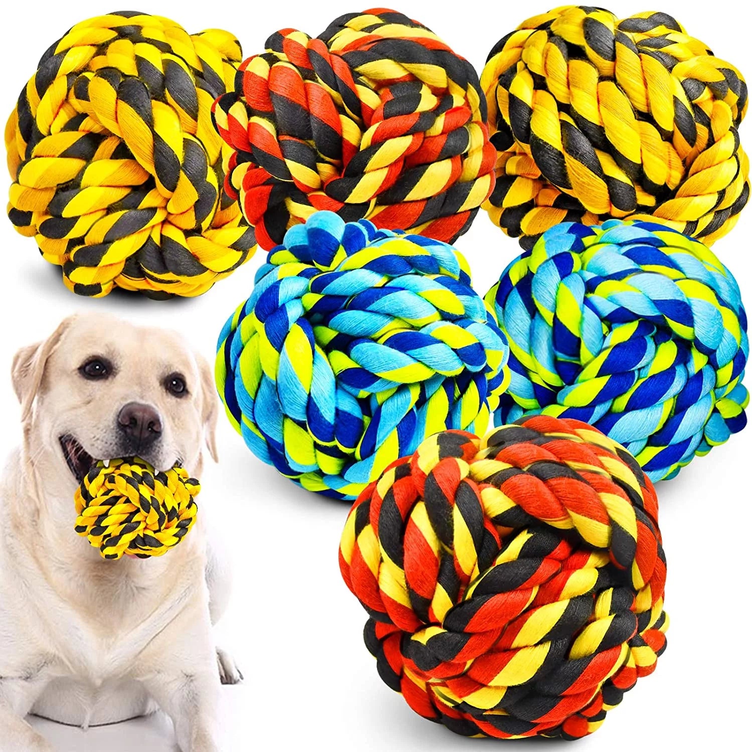 Dog Chew Toys for Aggressive Chewers, Dog Balls for Large Dogs, Heavy Duty Dog Toys with Tough Twisted, Dental Cotton Dog Rope Toy for Medium Dogs, 6 Pack Indestructible Chew Toys