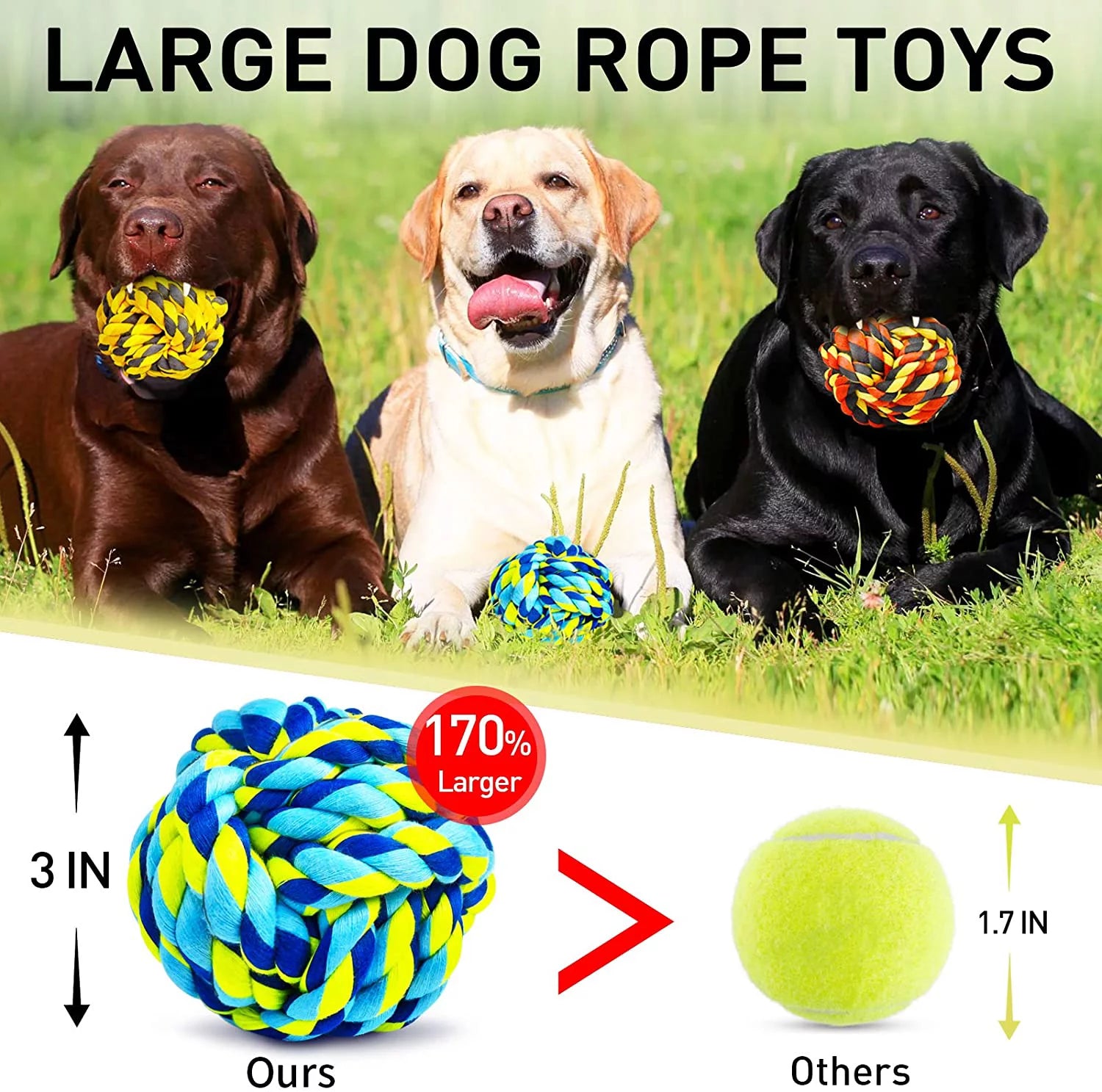 Dog Chew Toys for Aggressive Chewers, Dog Balls for Large Dogs, Heavy Duty Dog Toys with Tough Twisted, Dental Cotton Dog Rope Toy for Medium Dogs, 6 Pack Indestructible Chew Toys